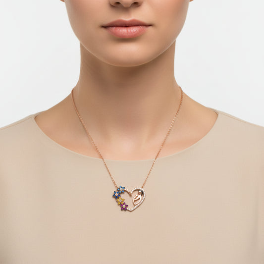 Heart-Shaped Mother & Child Women's Silver Necklace