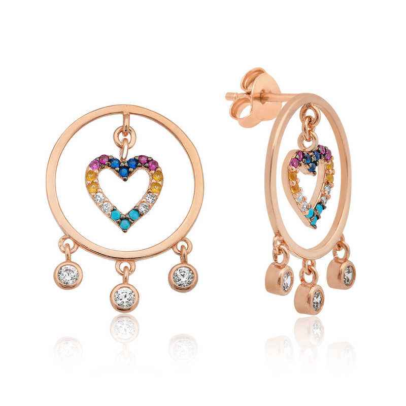 Heart-Shaped Hoop Women's Rose Plated Silver Earrings