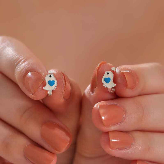 Heart with Bird Children's Silver Earrings