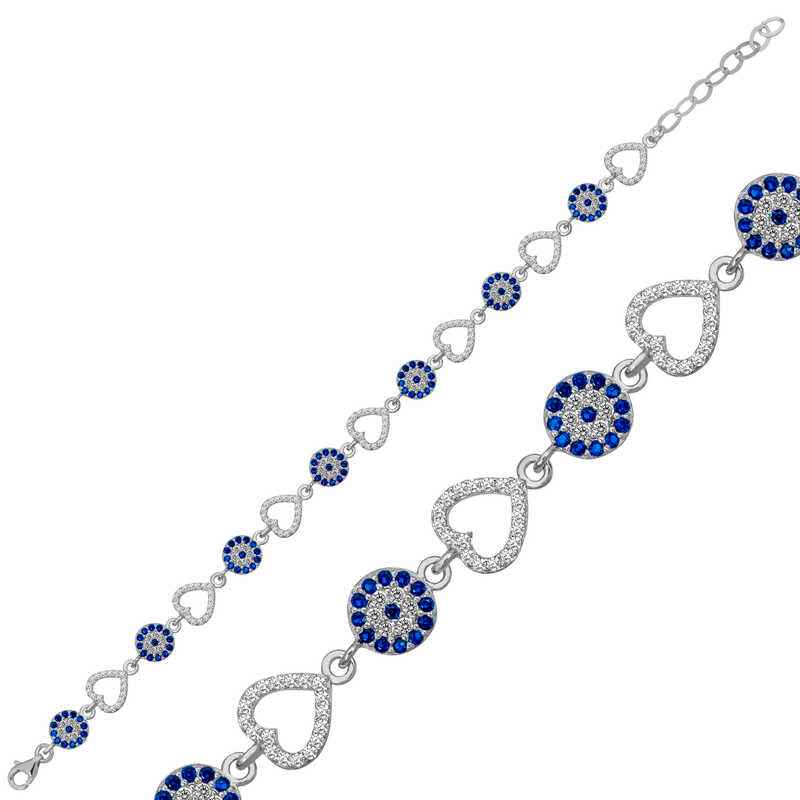 Heart-Shaped Evil Eye Women's Silver Bracelet