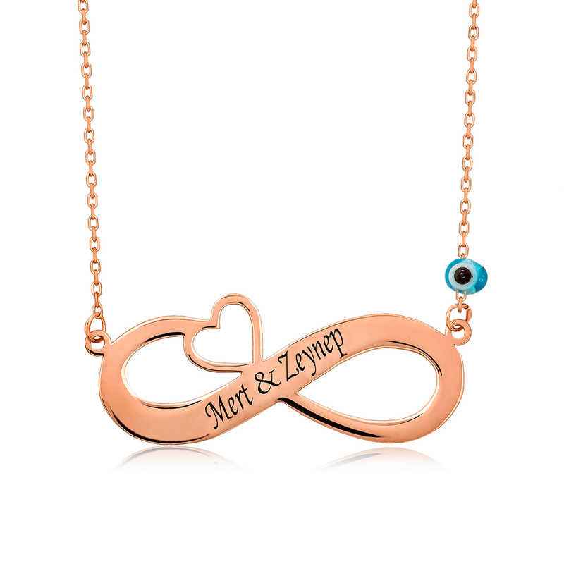 Rose Heart Infinity Name Silver Necklace