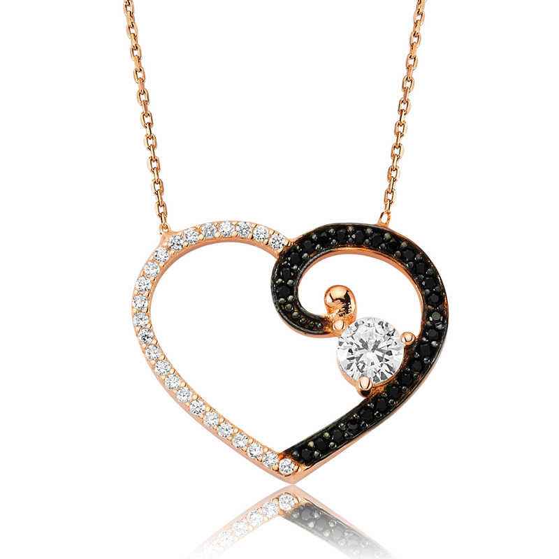 Heart-Shaped Single Stone Women's Silver Necklace