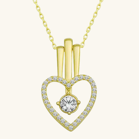 Gold Plated Heart Single Stone Women's Silver Pendant