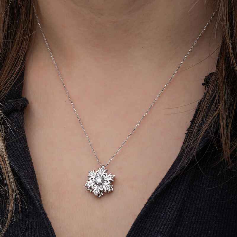 Snowflake Spinning Stress Women's Silver Pendant