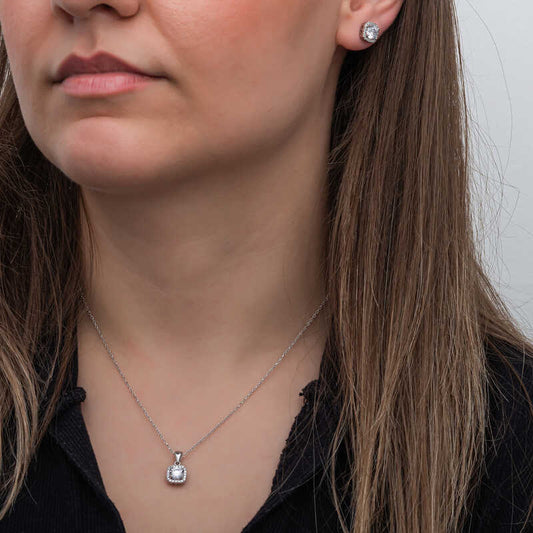 Square Single Stone Women's Silver Set