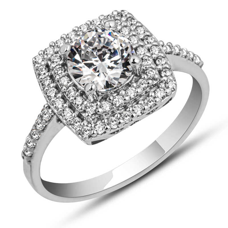 Square Mount Single Stone Women's Silver Ring