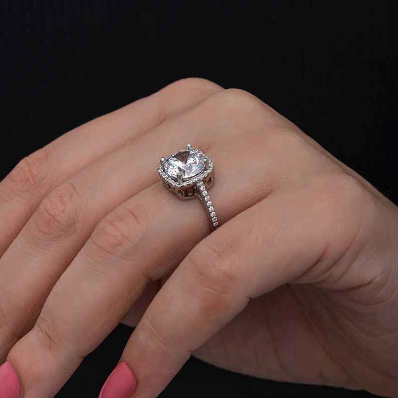 Square Setting Single Stone Women's Silver Ring