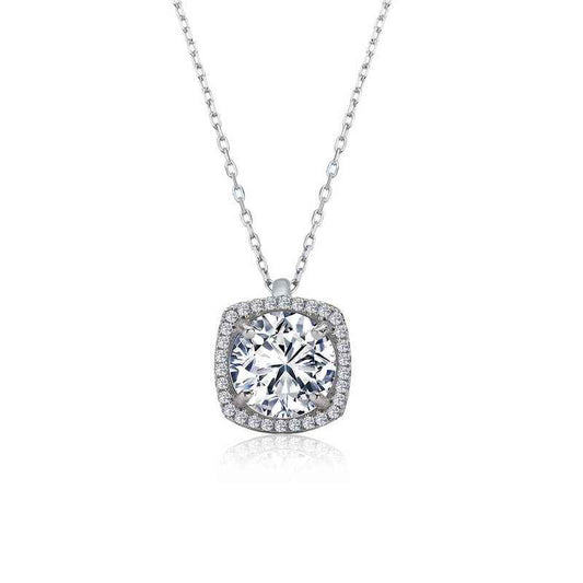 Square Setting Single Stone Silver Necklace