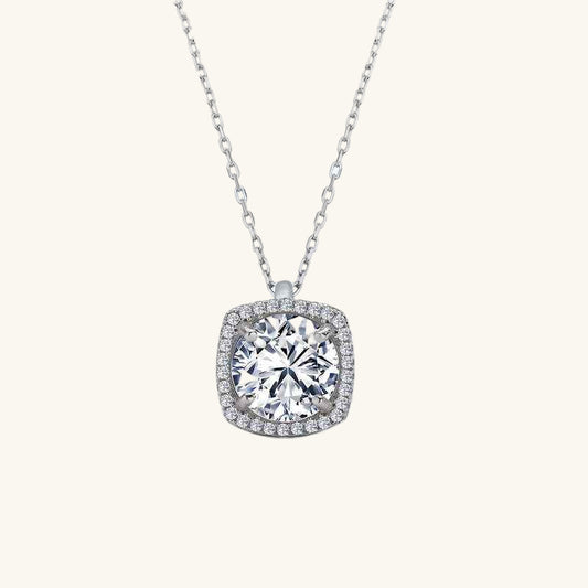 Square Setting Single Stone Silver Necklace