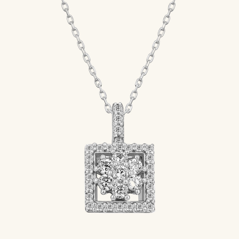 Square Zircon Stone Women's Silver Necklace