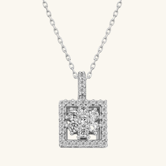 Square Zircon Stone Women's Silver Necklace