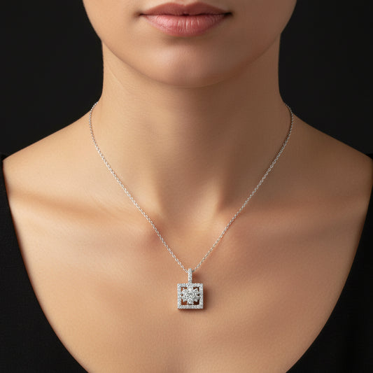 Square Zircon Stone Women's Silver Necklace