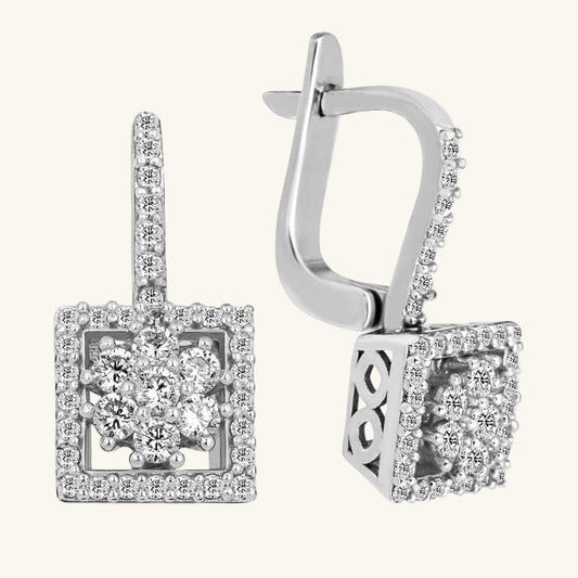 Square Zircon Stone Women's Silver Earrings