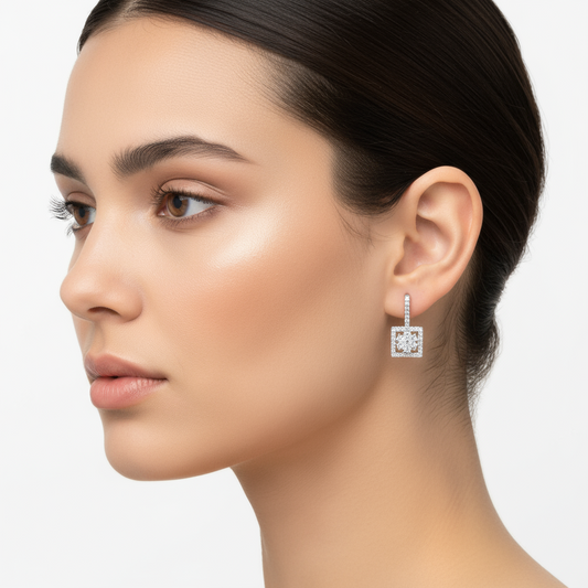 Square Zircon Stone Women's Silver Earrings