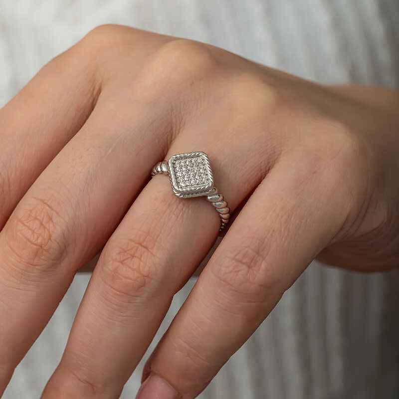 Square Zircon Stone Women's Silver Ring