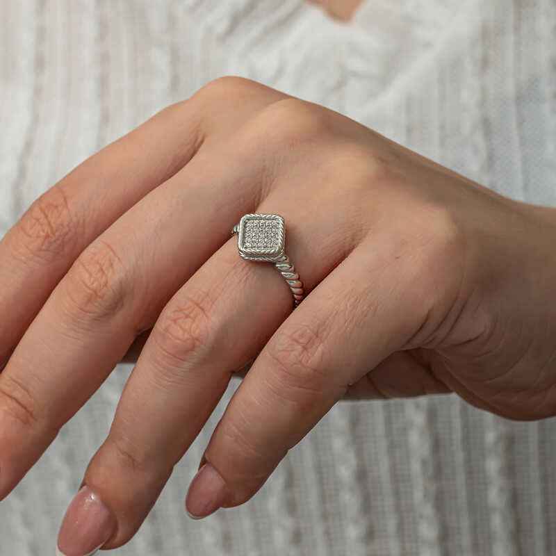 Square Zircon Stone Women's Silver Ring