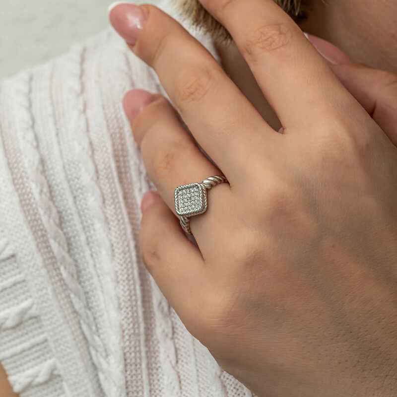 Square Zircon Stone Women's Silver Ring