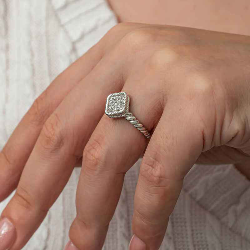 Square Zircon Stone Women's Silver Ring