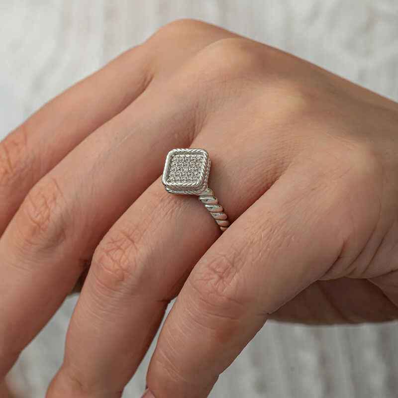 Square Zircon Stone Women's Silver Ring