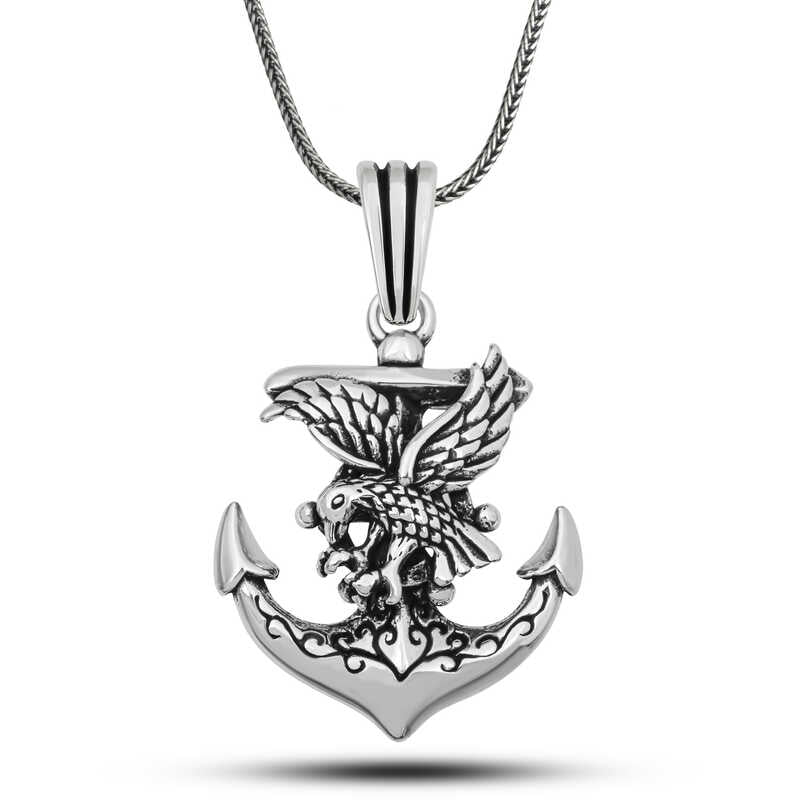 Eagle Figure Anchor Silver Necklace