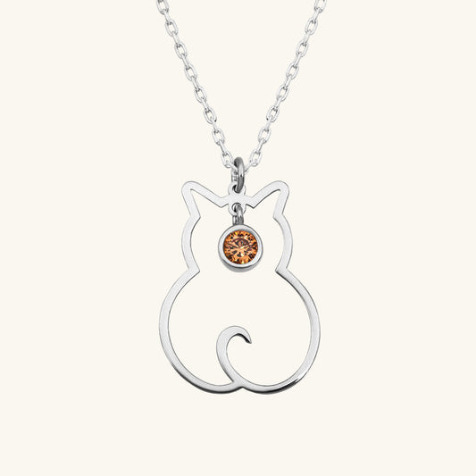 November Birthstone Cat Women's Silver Necklace