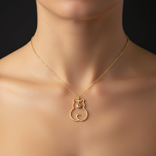 November Birthstone Cat Women's Silver Necklace