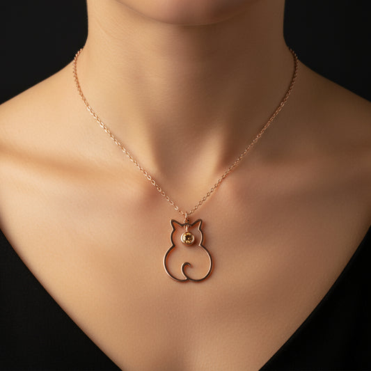 November Birthstone Cat Women's Silver Necklace