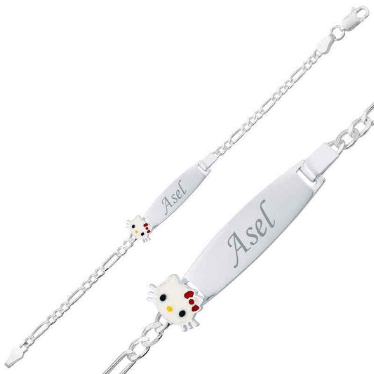 Cat Plate Children's Silver Bracelet