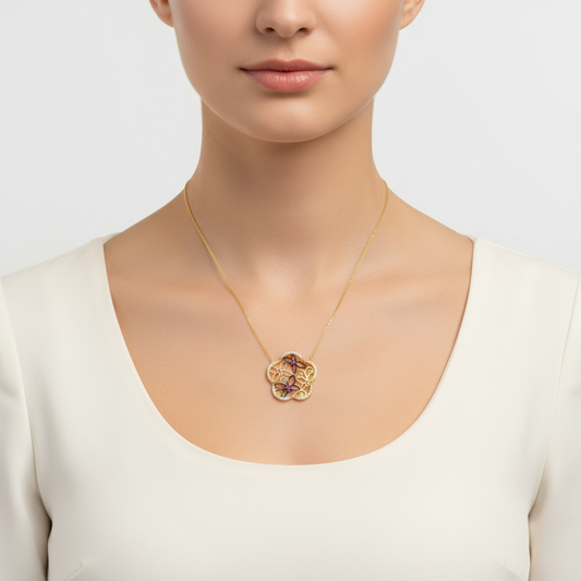 Collier en argent pour femme avec fleur papillon