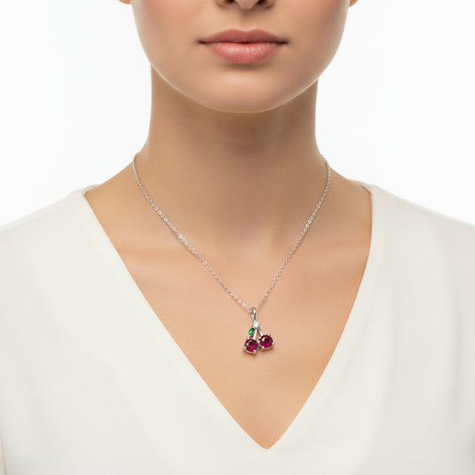 Kirsche Figur Obst Damen Silber Halskette