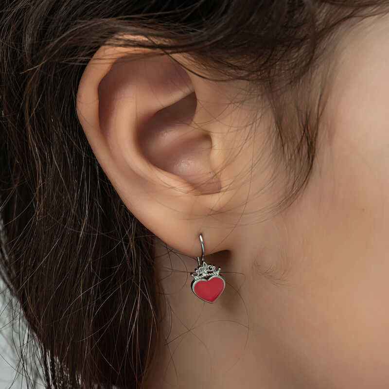 Red Heart Dangle Children's Silver Earrings