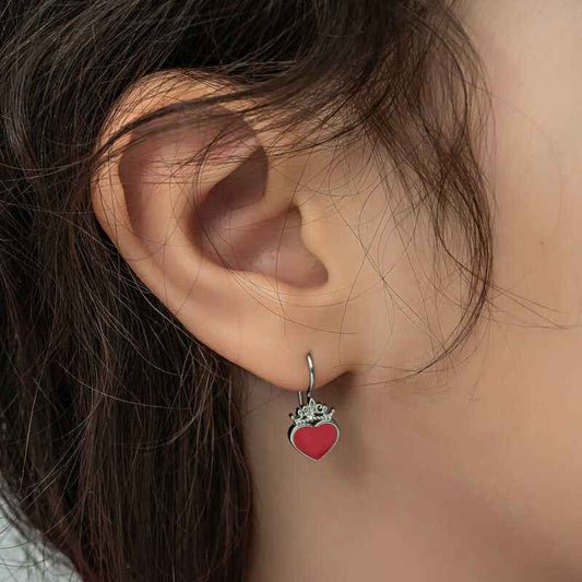 Red Heart Dangle Children's Silver Earrings