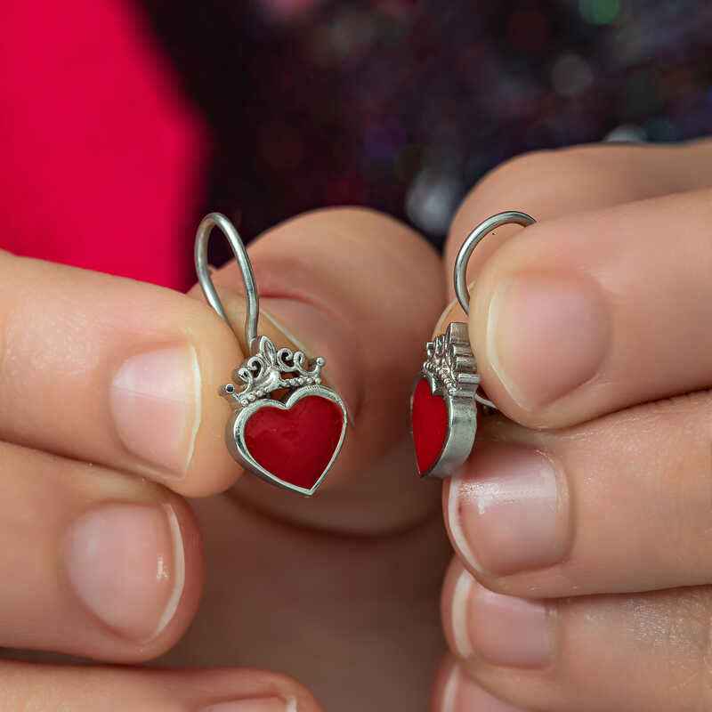 Red Heart Dangle Children's Silver Earrings