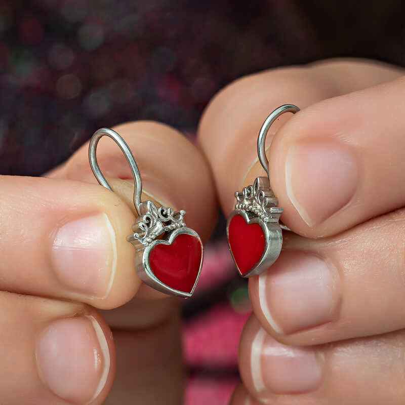 Red Heart Dangle Children's Silver Earrings