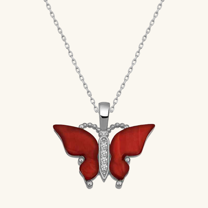 Red Tiger's Eye Stone Butterfly Women's Silver Pendant