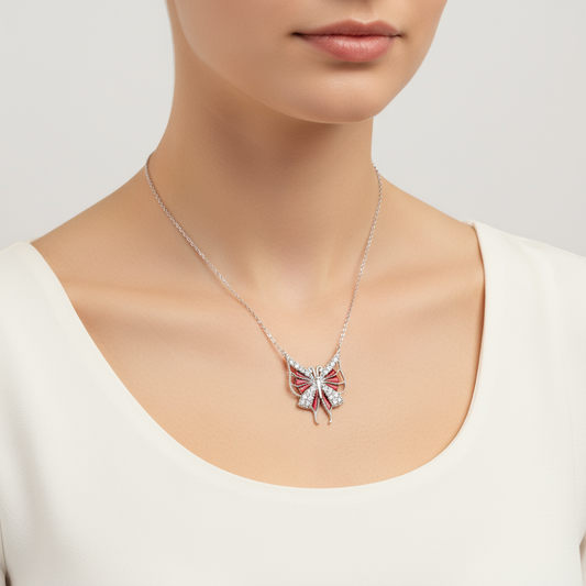 Red Butterfly Women's Silver Necklace