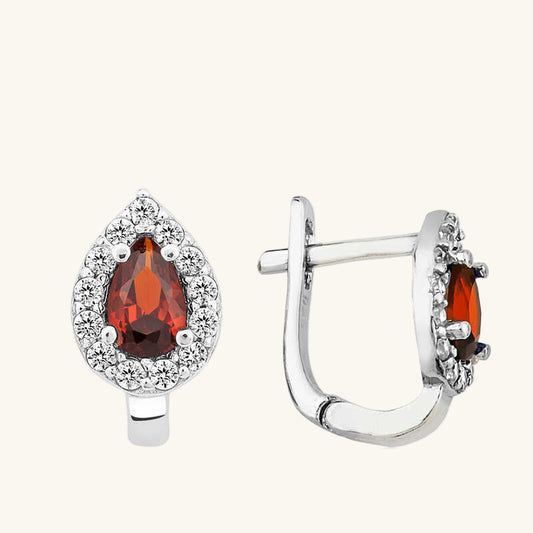 Red Stone Drop J Women's Silver Earring