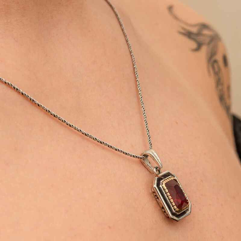 Red Stone Rectangular Women's Silver Pendant