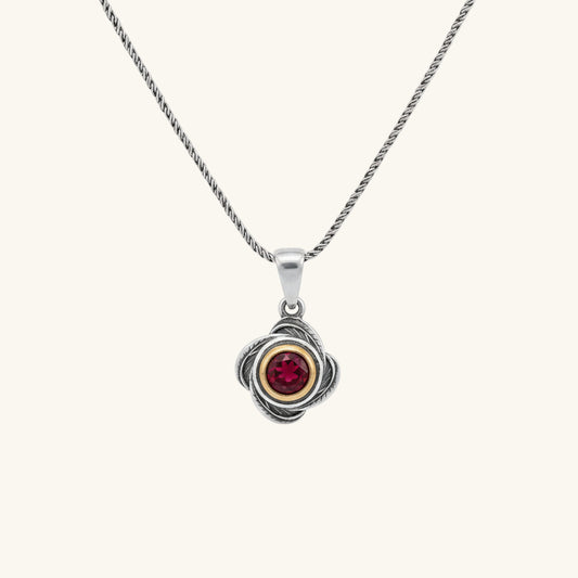 Red Stone Rose Model Women's Silver Necklace