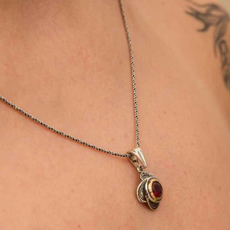 Red Stone Rose Model Women's Silver Necklace