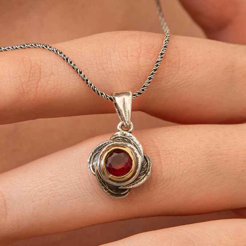Red Stone Rose Model Women's Silver Necklace