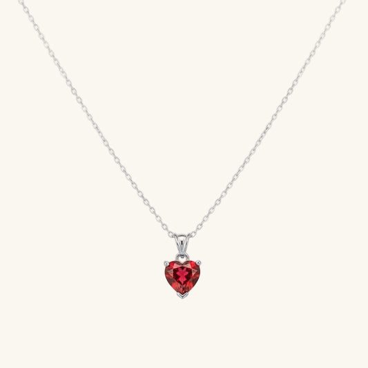 Red Stone Heart Women's Silver Pendant