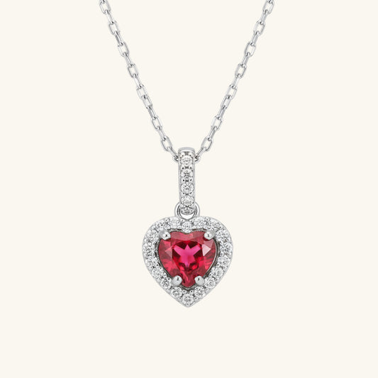 Collier en argent pour femme avec cœur en pierre rouge