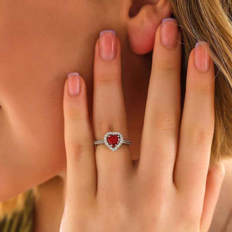 Red Stone Heart Women's Silver Ring
