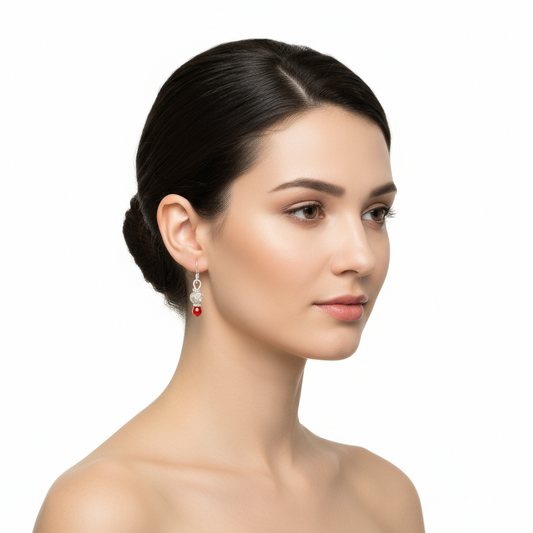 Red Stone Kazaz Women's Silver Earrings