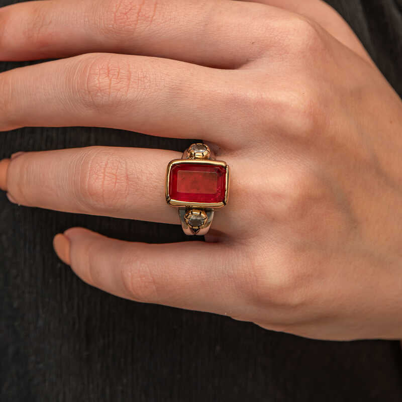 Red Zircon Stone Authentic Women's Silver Ring