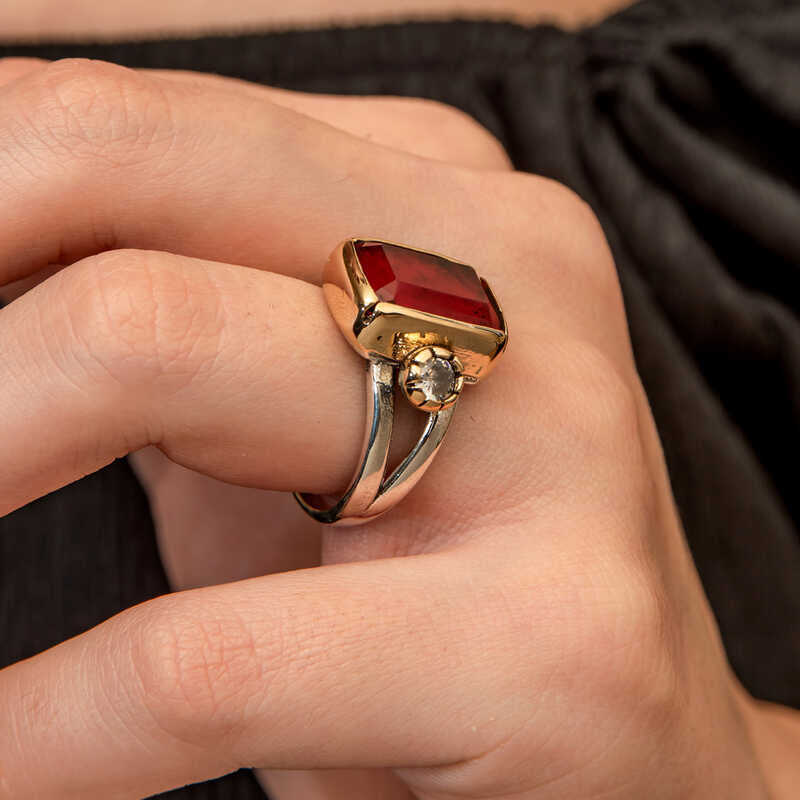Red Zircon Stone Authentic Women's Silver Ring