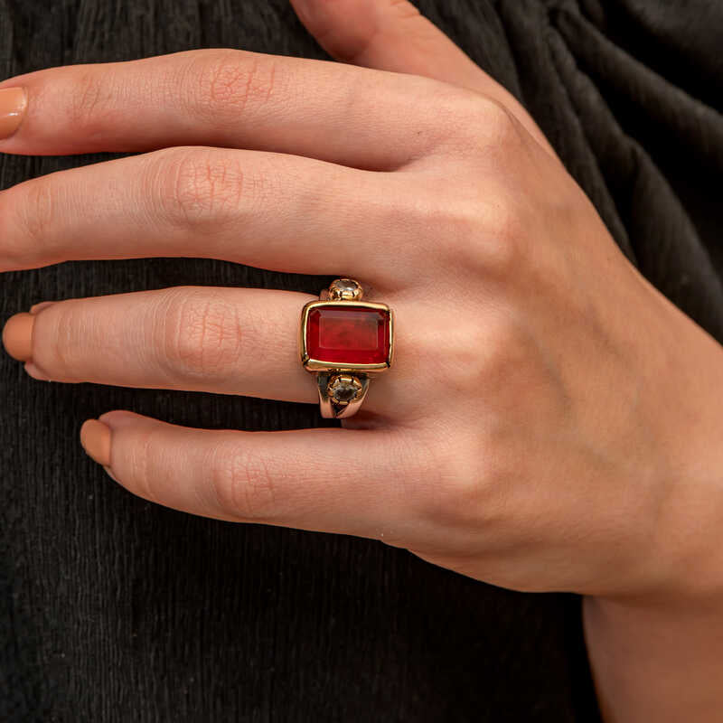 Red Zircon Stone Authentic Women's Silver Ring