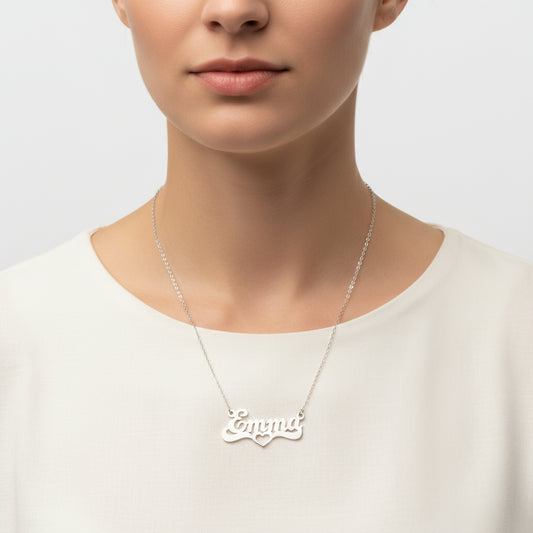 Collier en argent avec nom de cœur personnalisé
