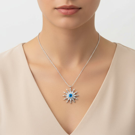 Protective Eye Sun Women's Silver Necklace